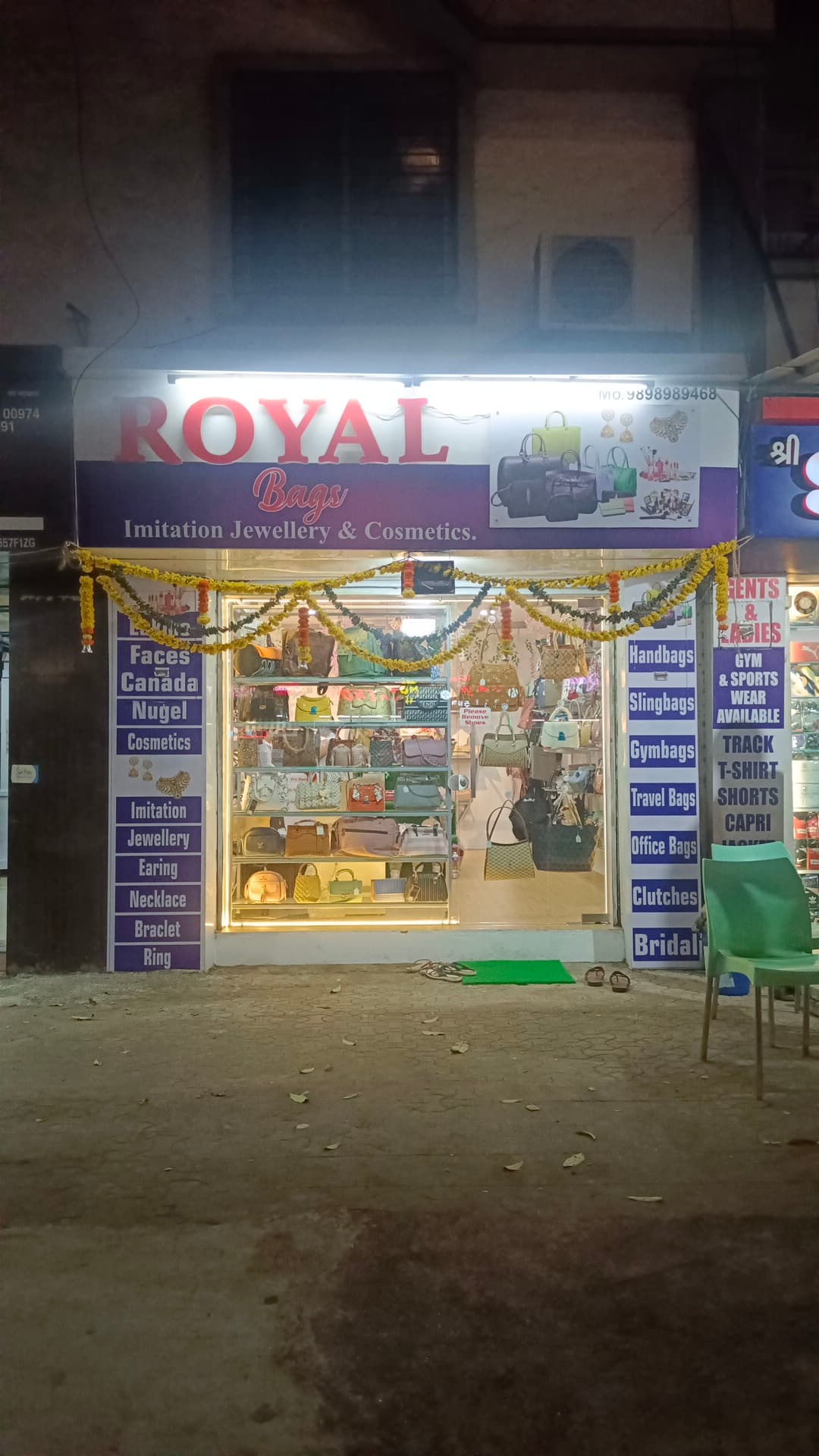 Royal bags and Imitation jewellery and cosmetics